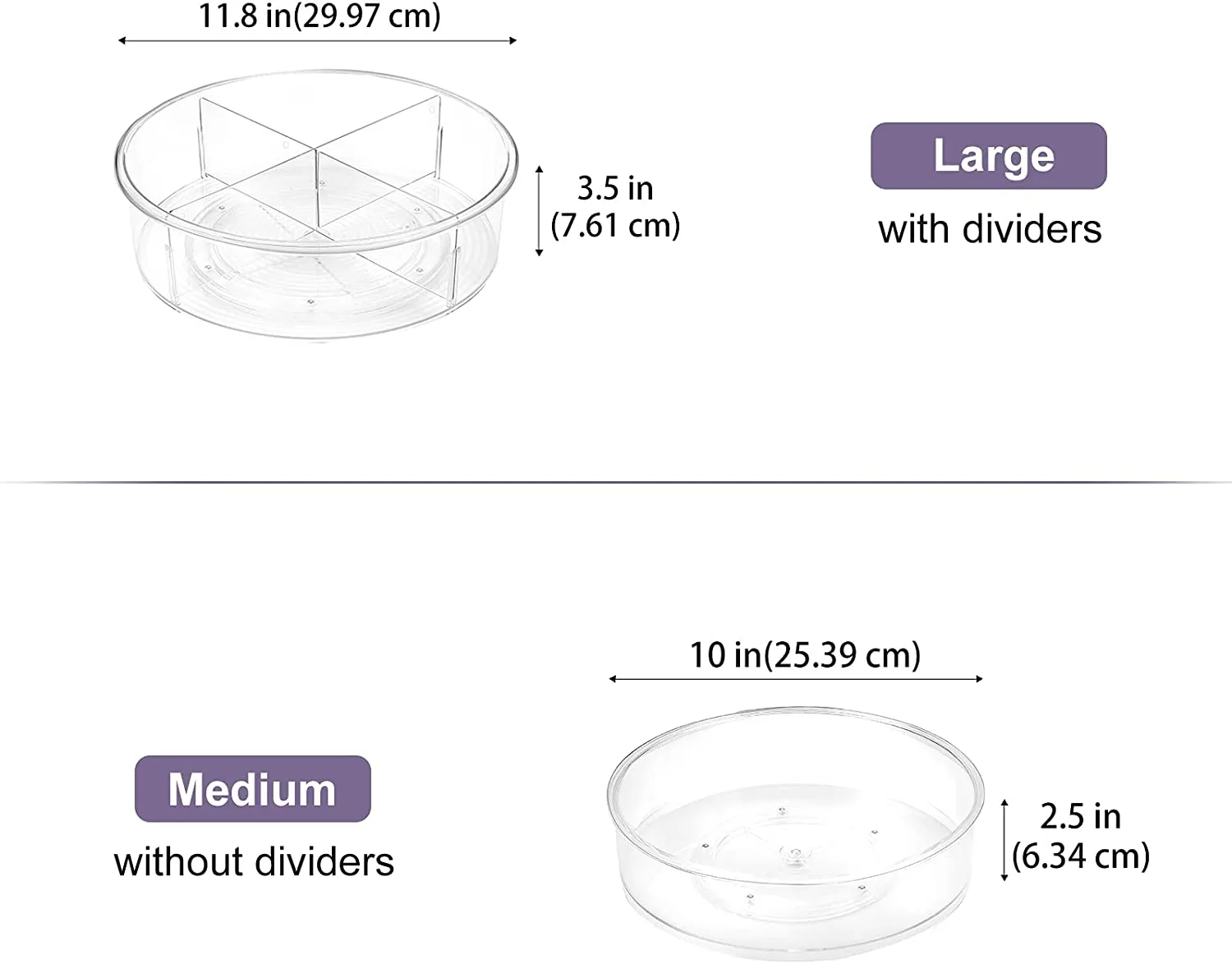 (2 Pack) Clear Lazy Susan Turntable Organizer (12" & 10") | Puricon