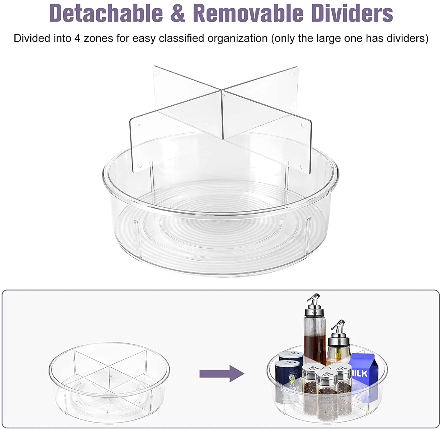 (2 Pack) Clear Lazy Susan Turntable Organizer (12" & 10") | Puricon