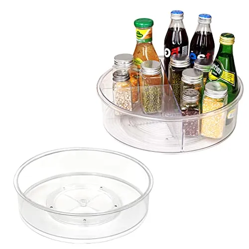 (2 Pack) Clear Lazy Susan Turntable Organizer (12" & 10") | Puricon