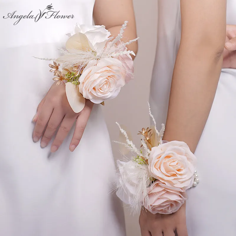 A86386 Champagne Rose Series Wrist Flower Bridal Decoration Wedding Supplies