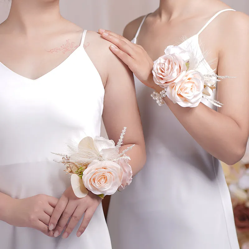 A86386 Champagne Rose Series Wrist Flower Bridal Decoration Wedding Supplies