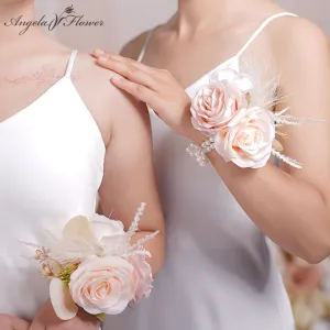 A86386 Champagne Rose Series Wrist Flower Bridal Decoration Wedding Supplies