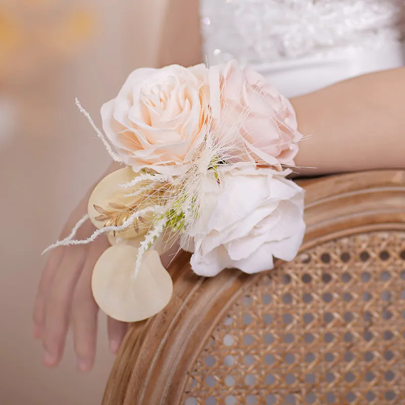 A86386 Champagne Rose Series Wrist Flower Bridal Decoration Wedding Supplies