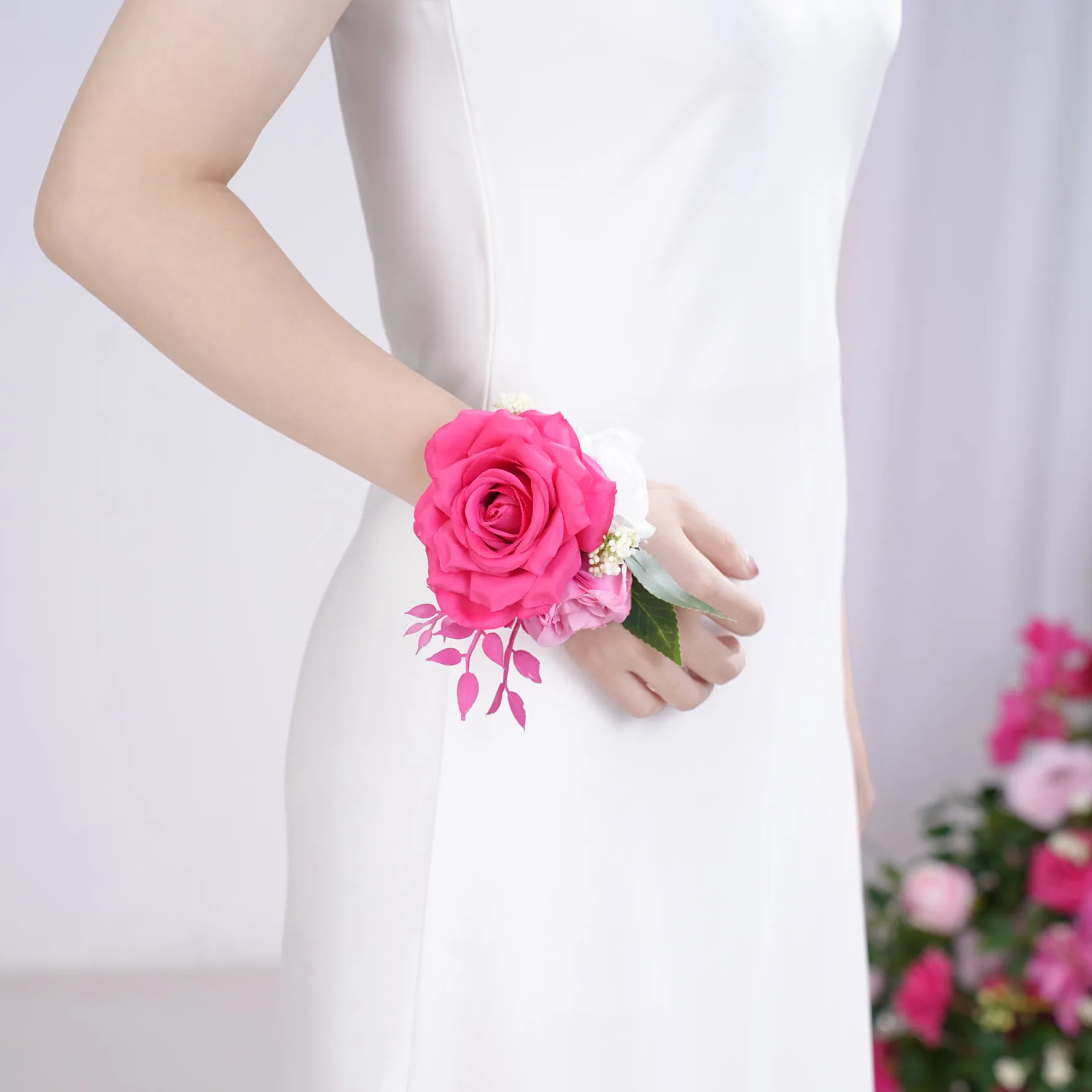 A866307 Hot Pink Series Wrist Flower Wedding Personal Decor Supplies