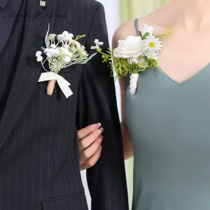 A869756 White Series Daisy Corsage Flower Bridal Bridegroom Wedding Event Supplies