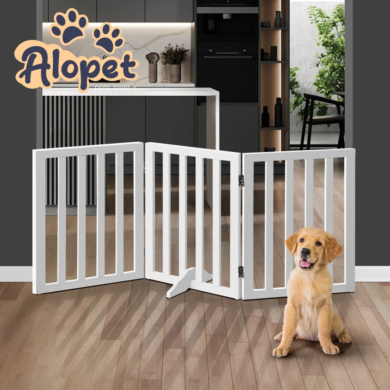 Alopet Wooden Pet Gate Dog Fence Safety Stair Barrier Security Door 3 Panels