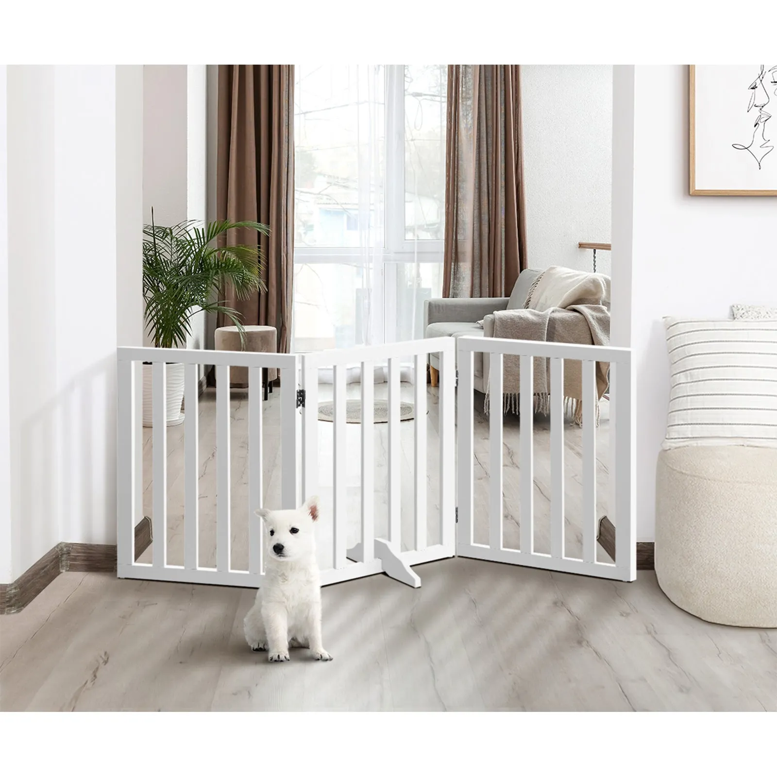 Alopet Wooden Pet Gate Dog Fence Safety Stair Barrier Security Door 3 Panels