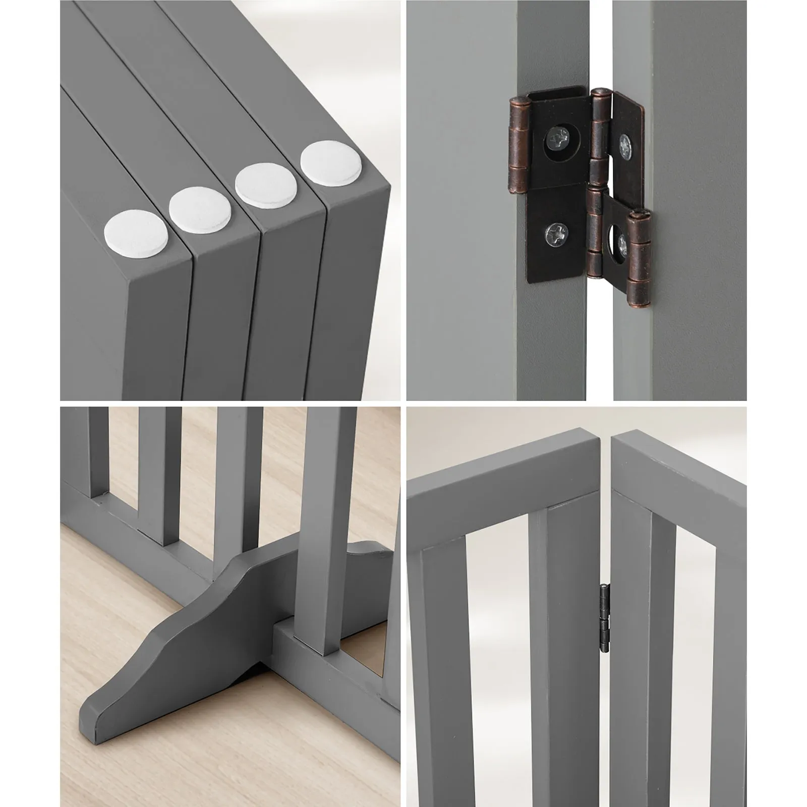 Alopet Wooden Pet Gate Dog Fence Safety Stair Barrier Security Door 4-Panel Grey