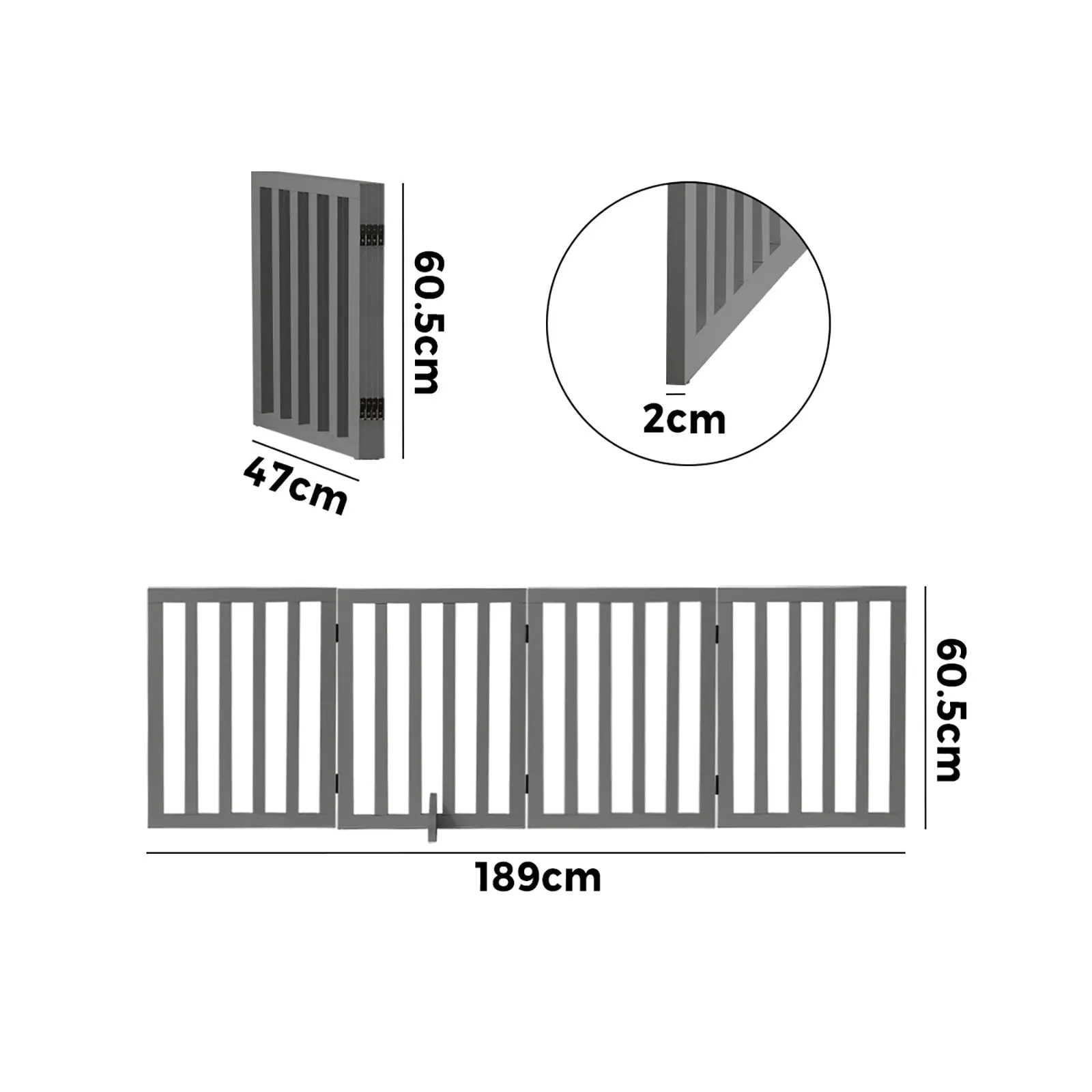 Alopet Wooden Pet Gate Dog Fence Safety Stair Barrier Security Door 4-Panel Grey