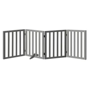 Alopet Wooden Pet Gate Dog Fence Safety Stair Barrier Security Door 4-Panel Grey