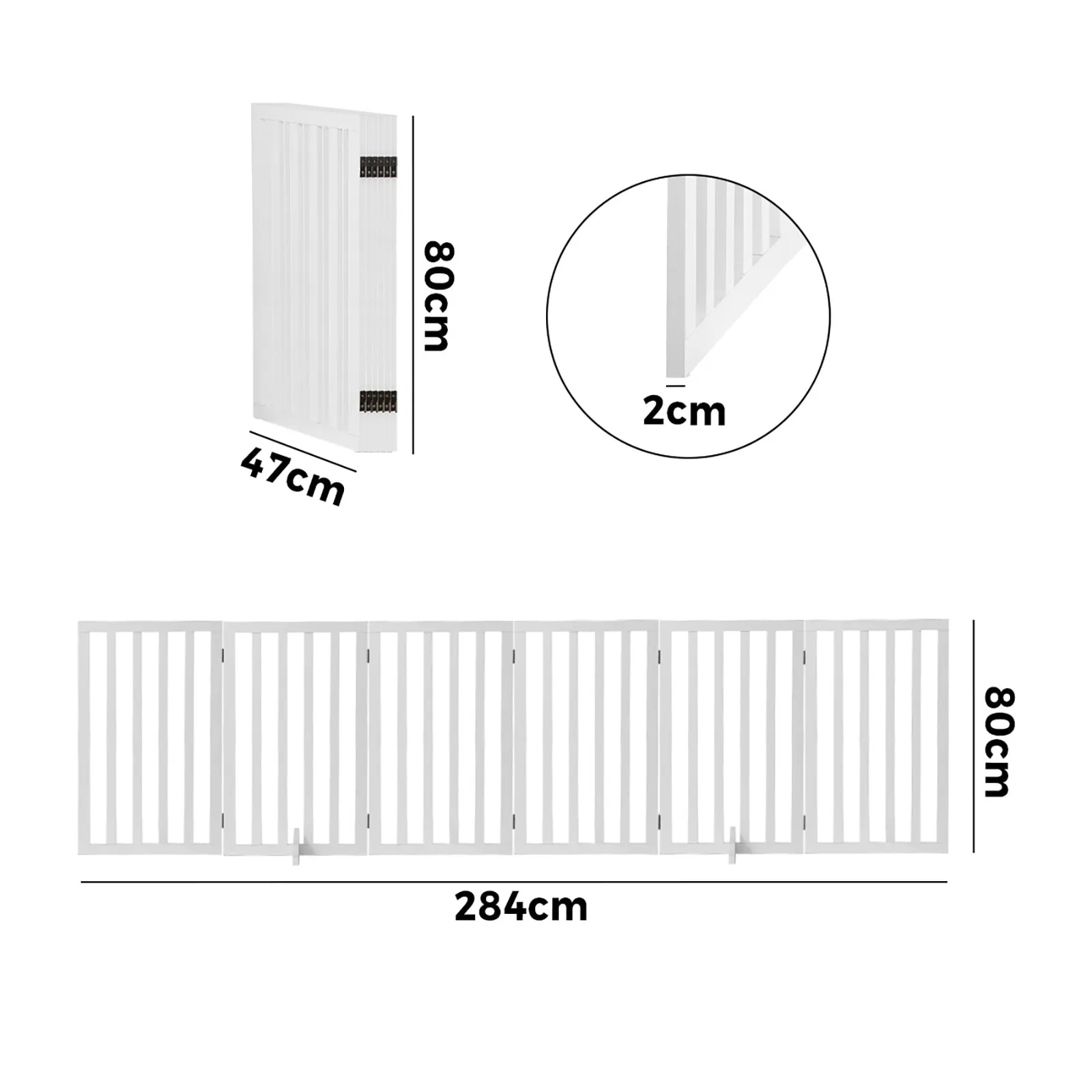 Alopet Wooden Pet Gate Dog Fence Safety Stair Barrier Security Door 6-Panel 80cm