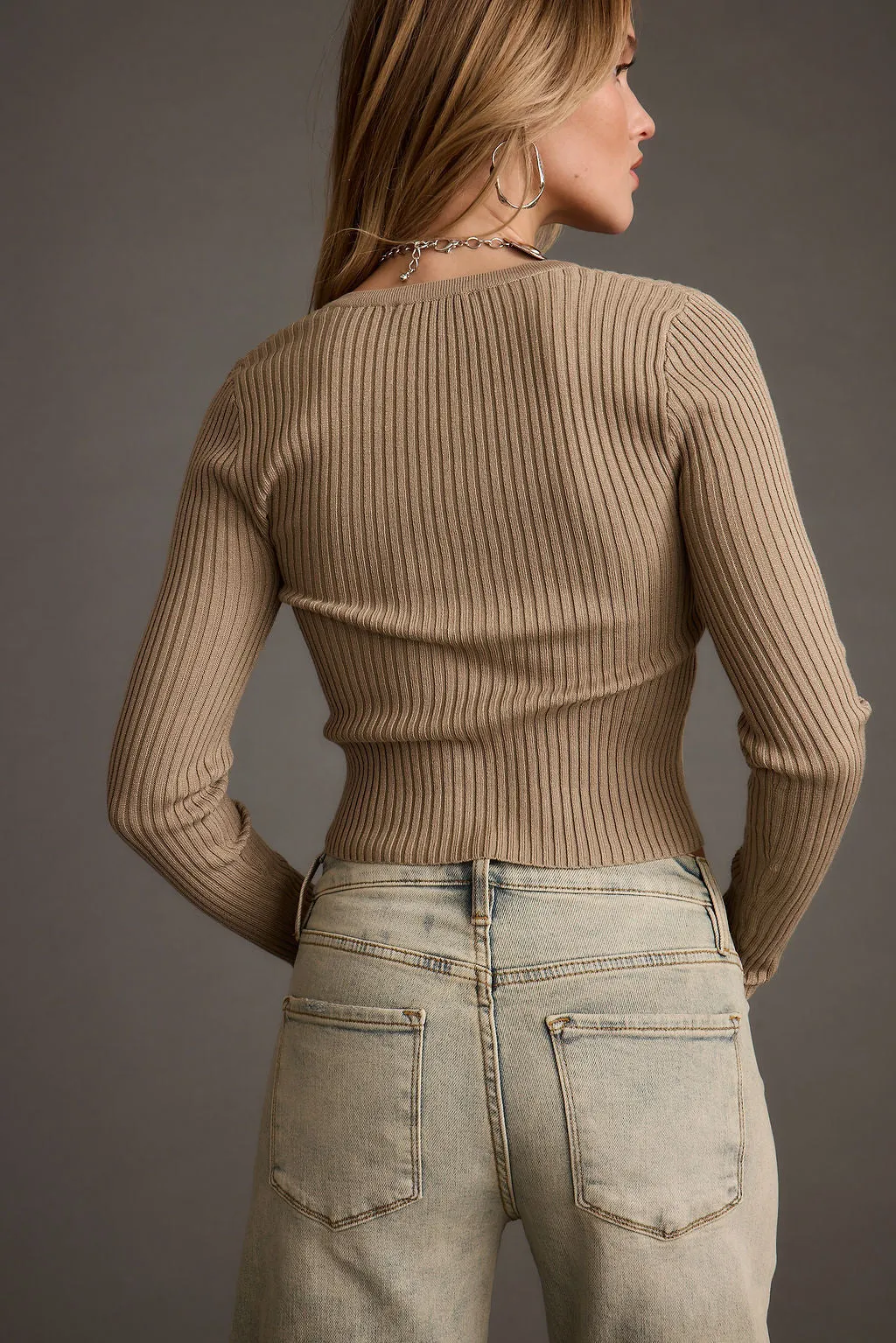 Aurora Taupe Long Sleeve Ribbed Knit Top