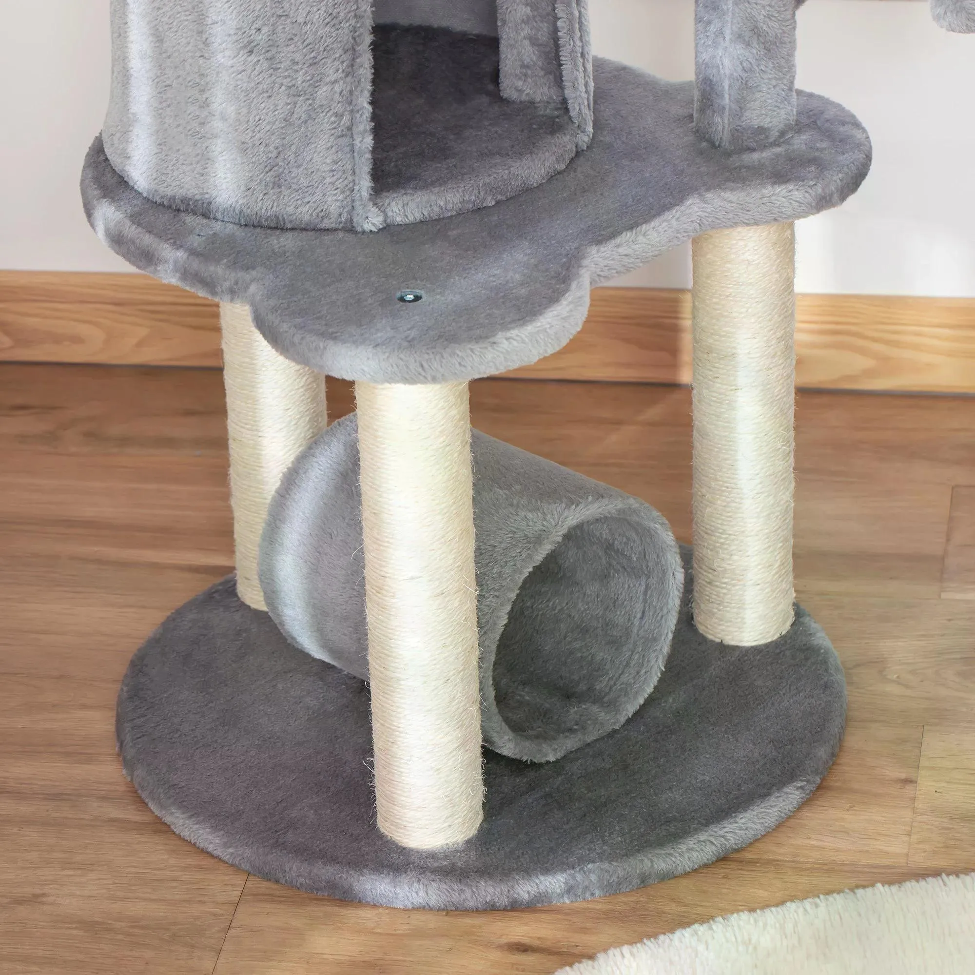 Cat Tree Tower for Indoor Cats Climbing Activity Center Kitten Furniture with Jute Scratching Post Bed Tunnel Perch Hanging Balls Grey