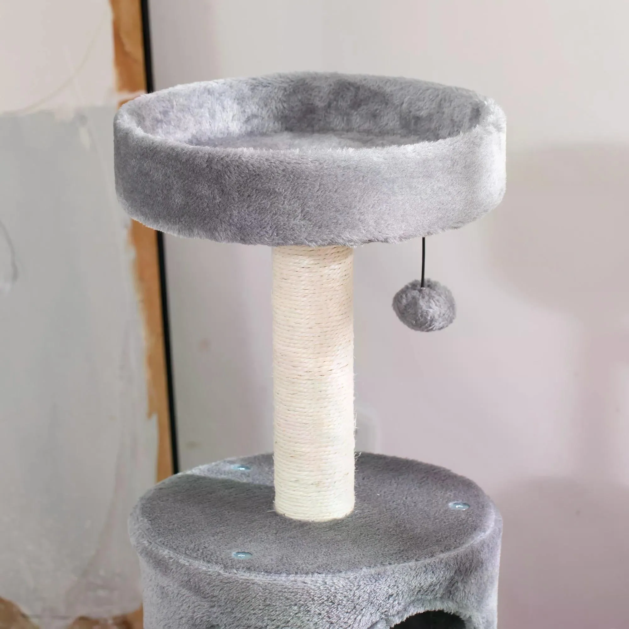 Cat Tree Tower for Indoor Cats Climbing Activity Center Kitten Furniture with Jute Scratching Post Bed Tunnel Perch Hanging Balls Grey