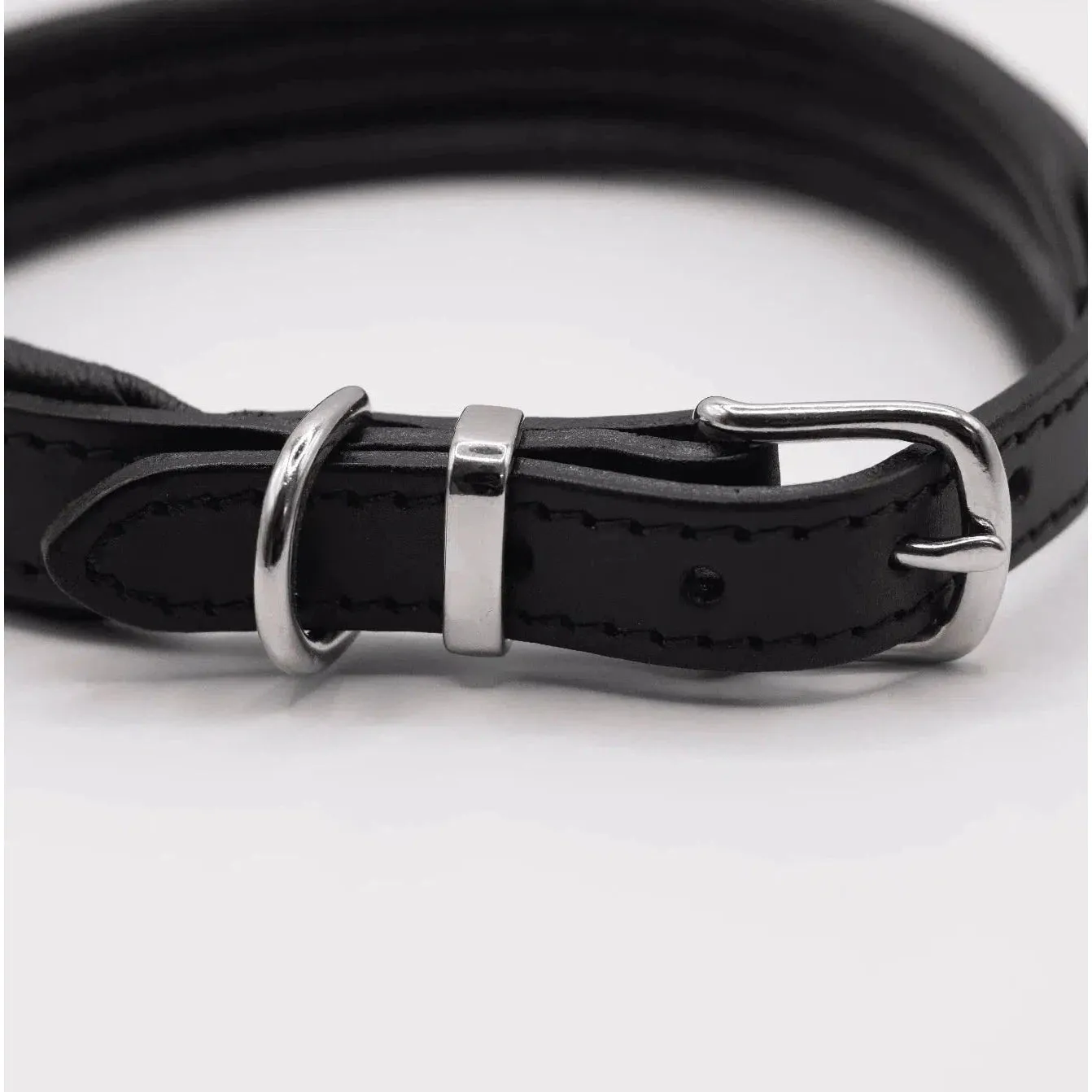 Dogs & Horses Padded Leather Dog Collar -  Black