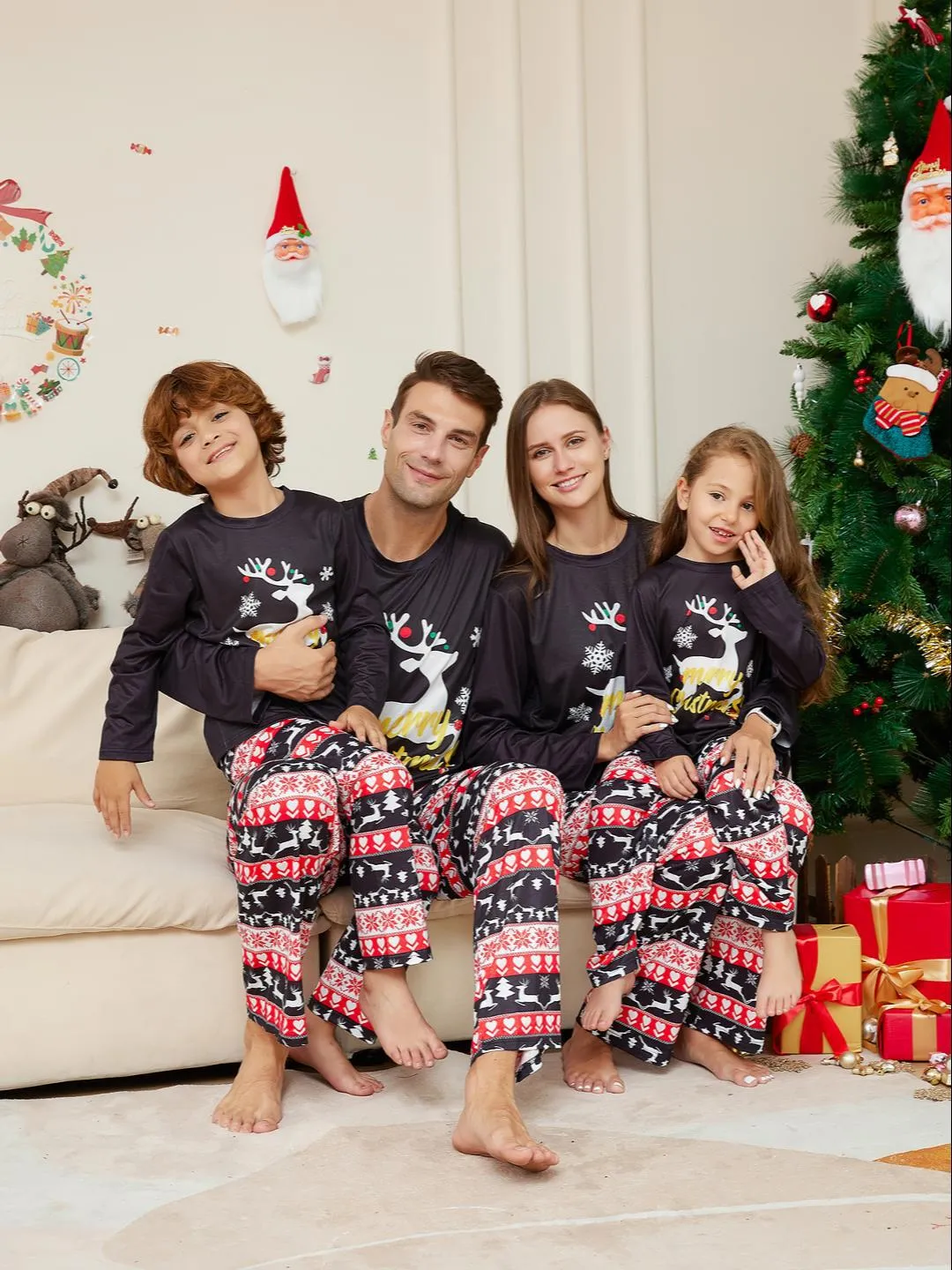 Family Matching Pajama Set with Moose Monogrammed Antler Print