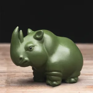 Gohobi Handmade green rhino ornaments Tea pets ceramic YiXing clay  Chinese Gongfu tea Kung fu tea Japanese Chado unique ornaments