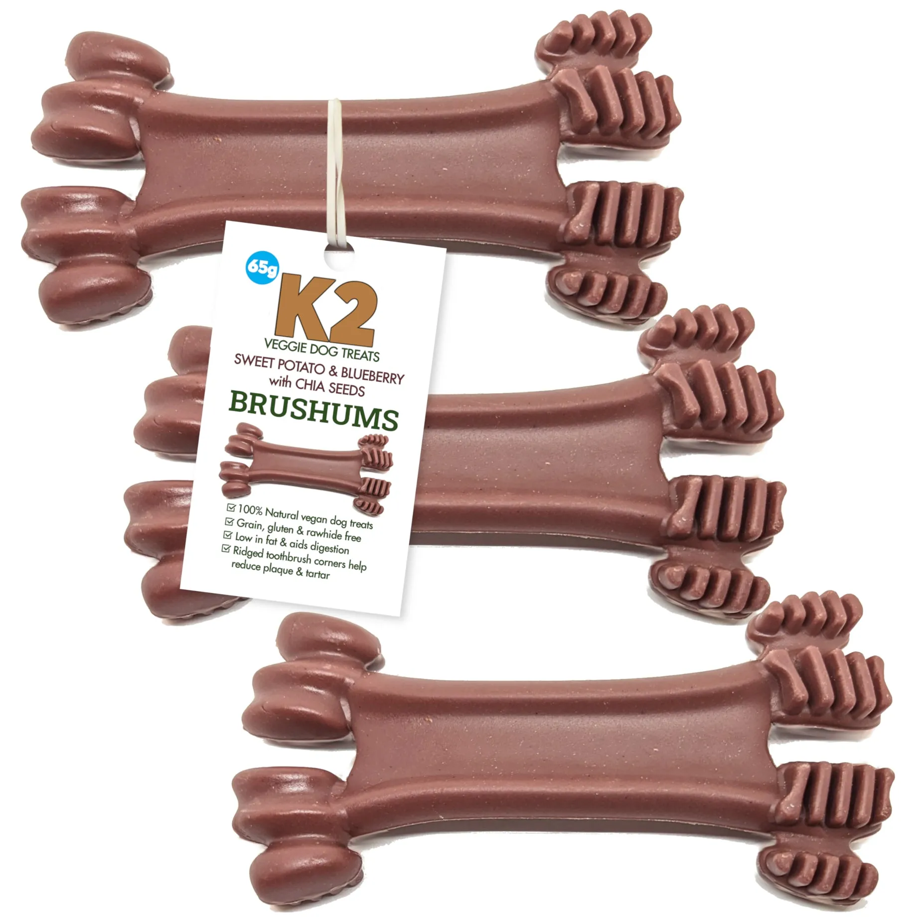 K2 Veggie Dog Treats Brushums Sweet Potato & Blueberry 65g