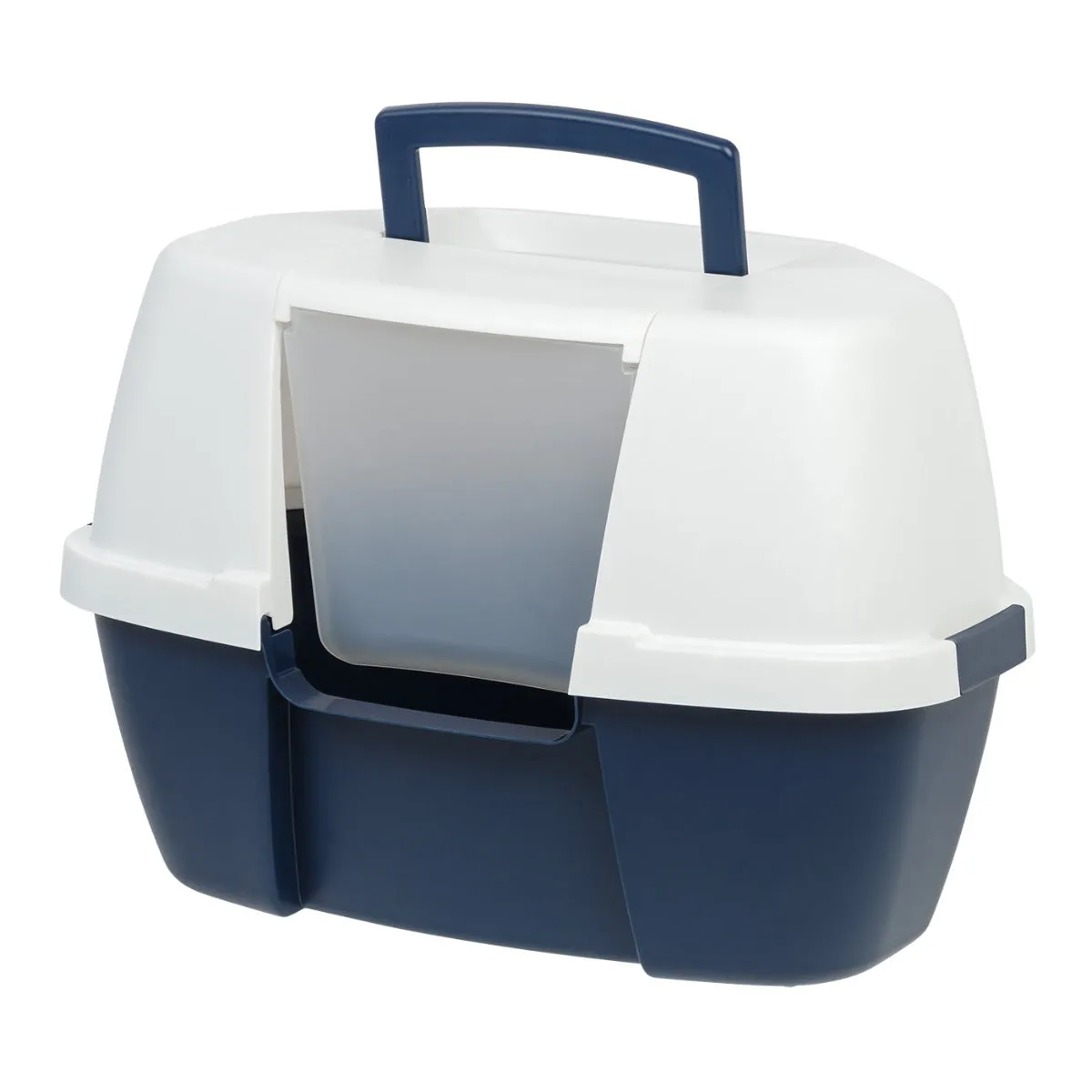 Large Hooded Corner Litter Box with Scoop, Navy