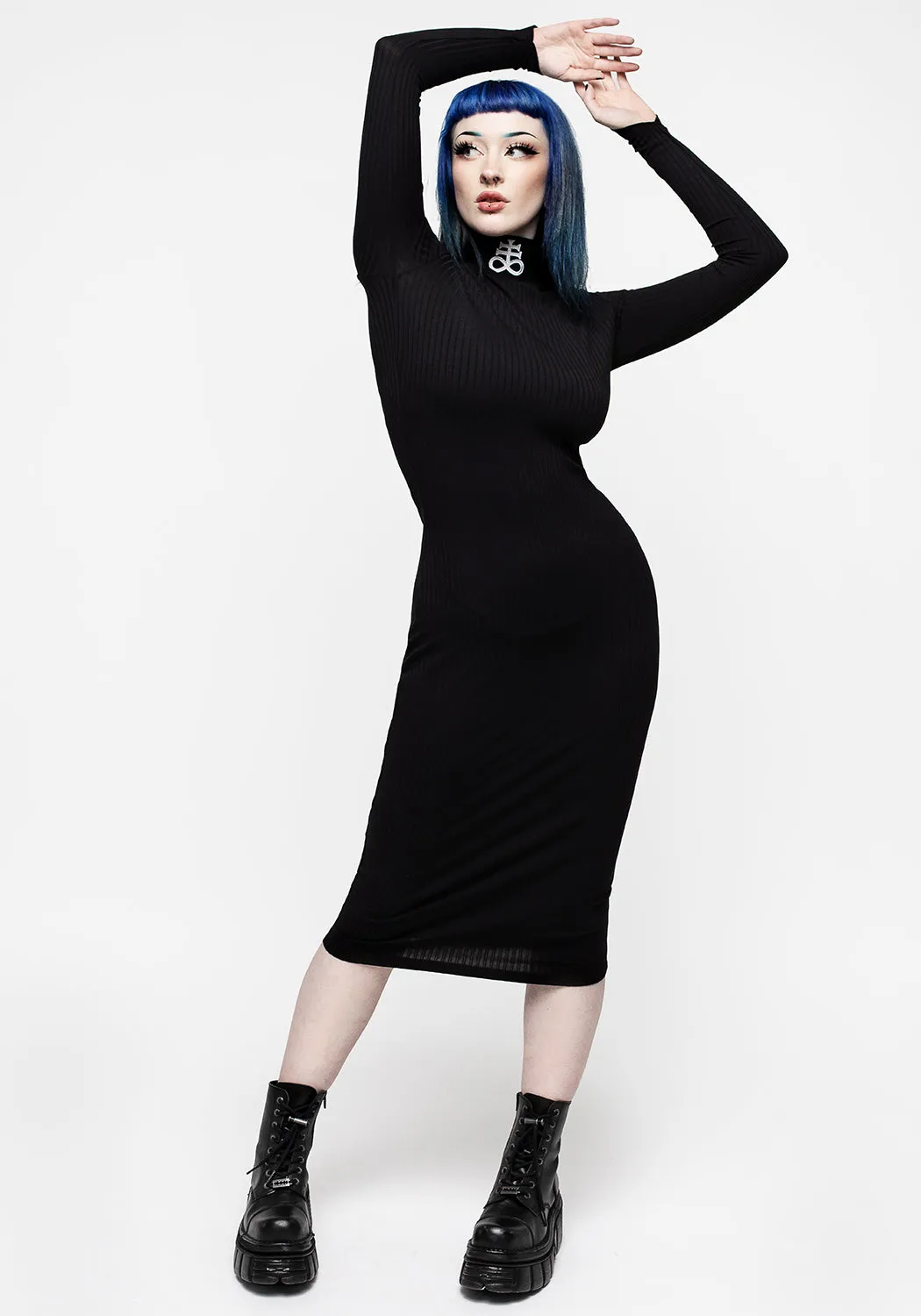 Leviathan Funnel Neck Rib Midi Dress