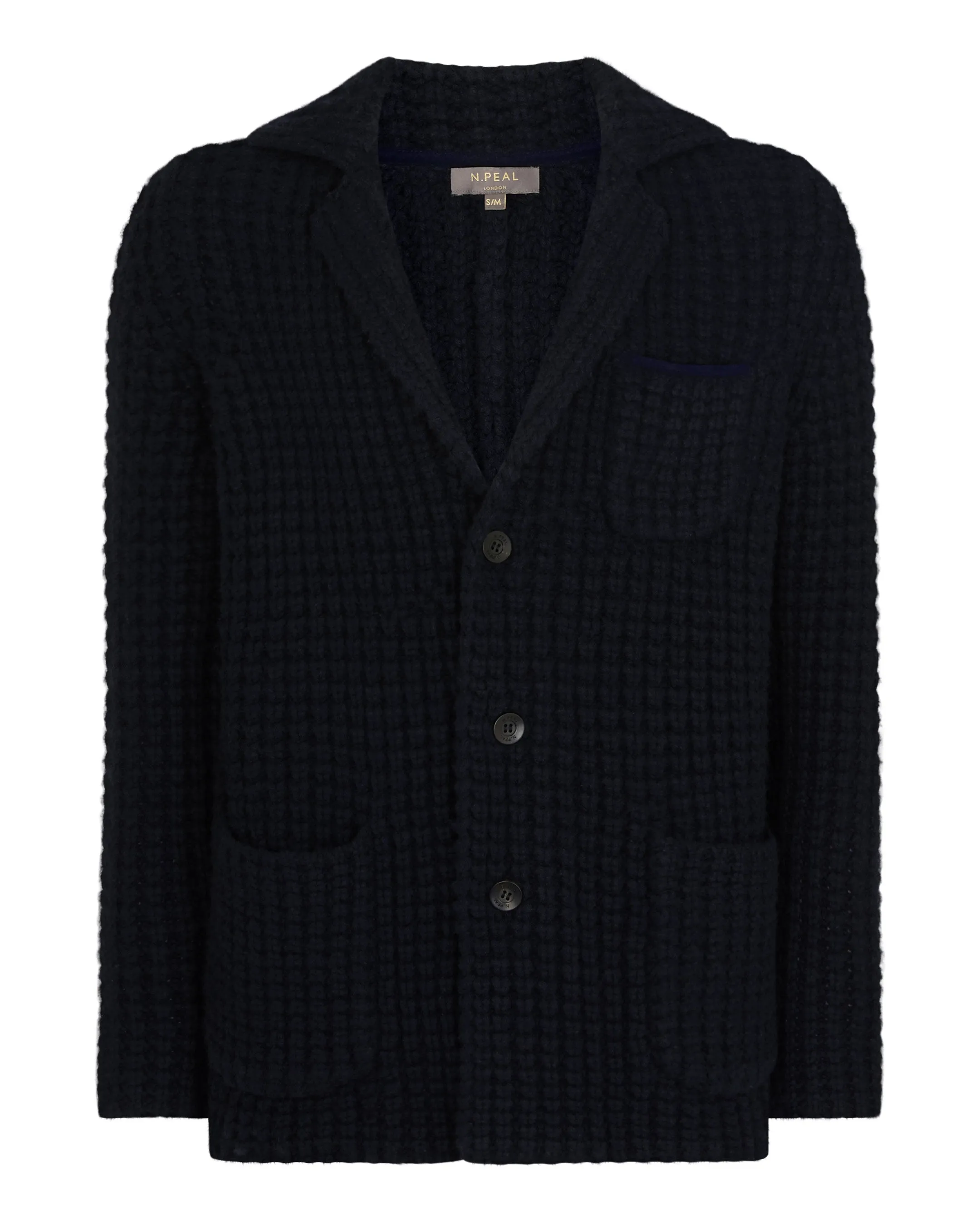 Men's Chunky Moss Stitch Cashmere Blazer Navy Blue