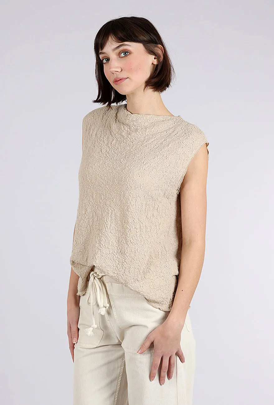 Merino Bubble Wool Boxy Top, Almond Milk