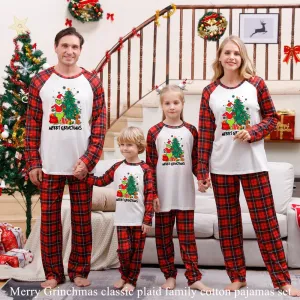 Merry Grinchmas classic plaid family cotton pajamas set