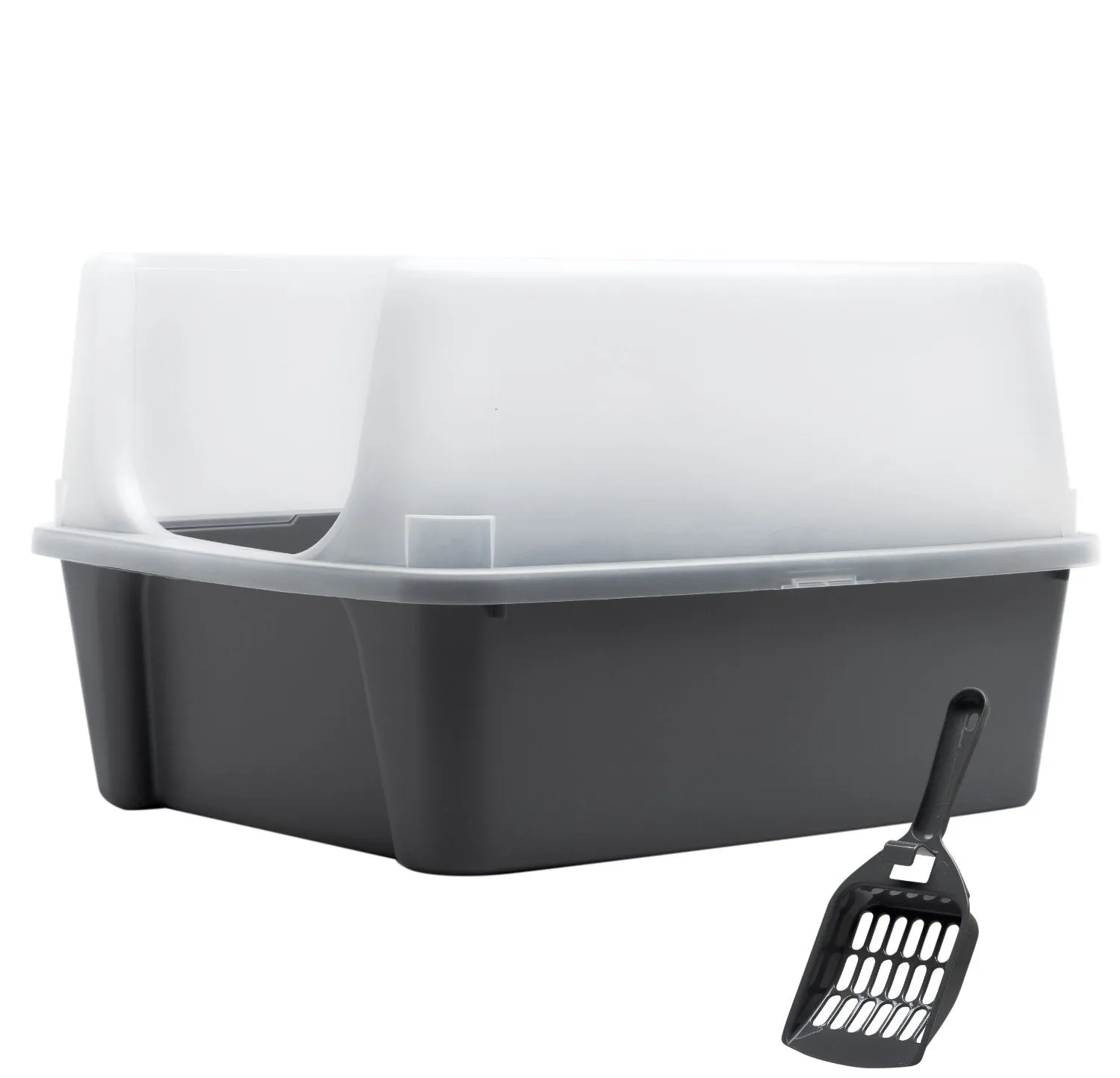 Open-Top Cat Litter Box with Shield and Scoop, Dark Gray