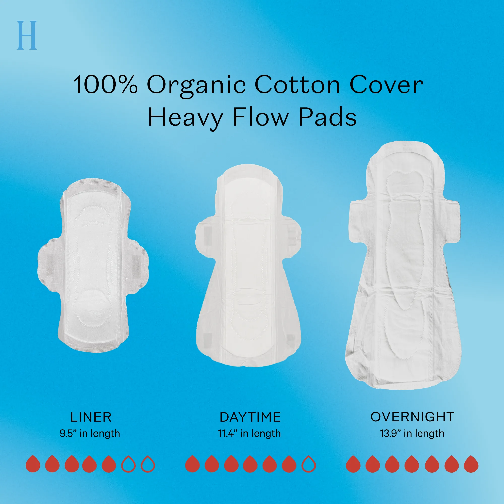 Organic Cotton Cover Heavy Flow Daytime Pads with Wings