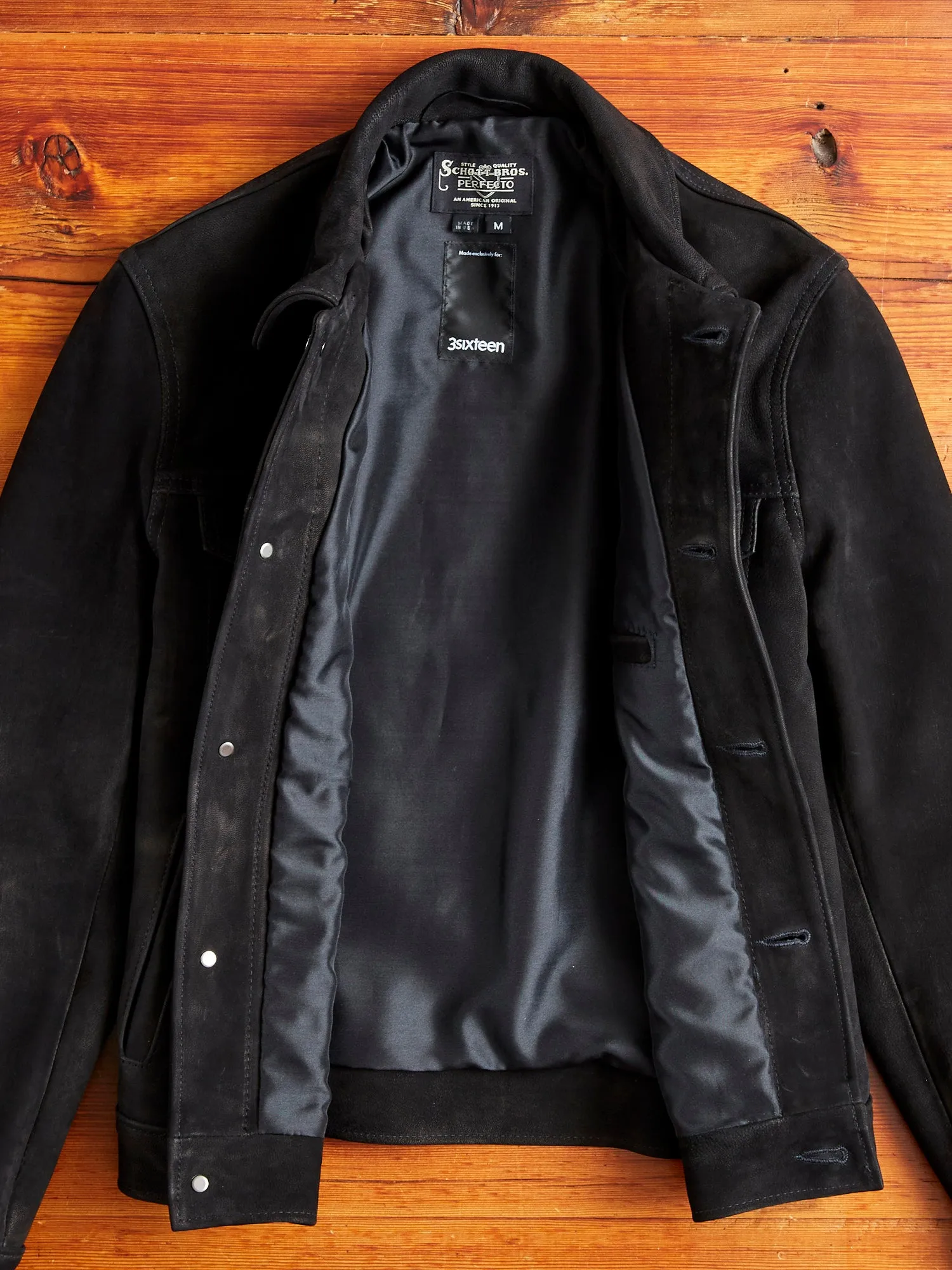 "3sixteen x Schott NYC" Goatskin Type-3 Leather Jacket in Black