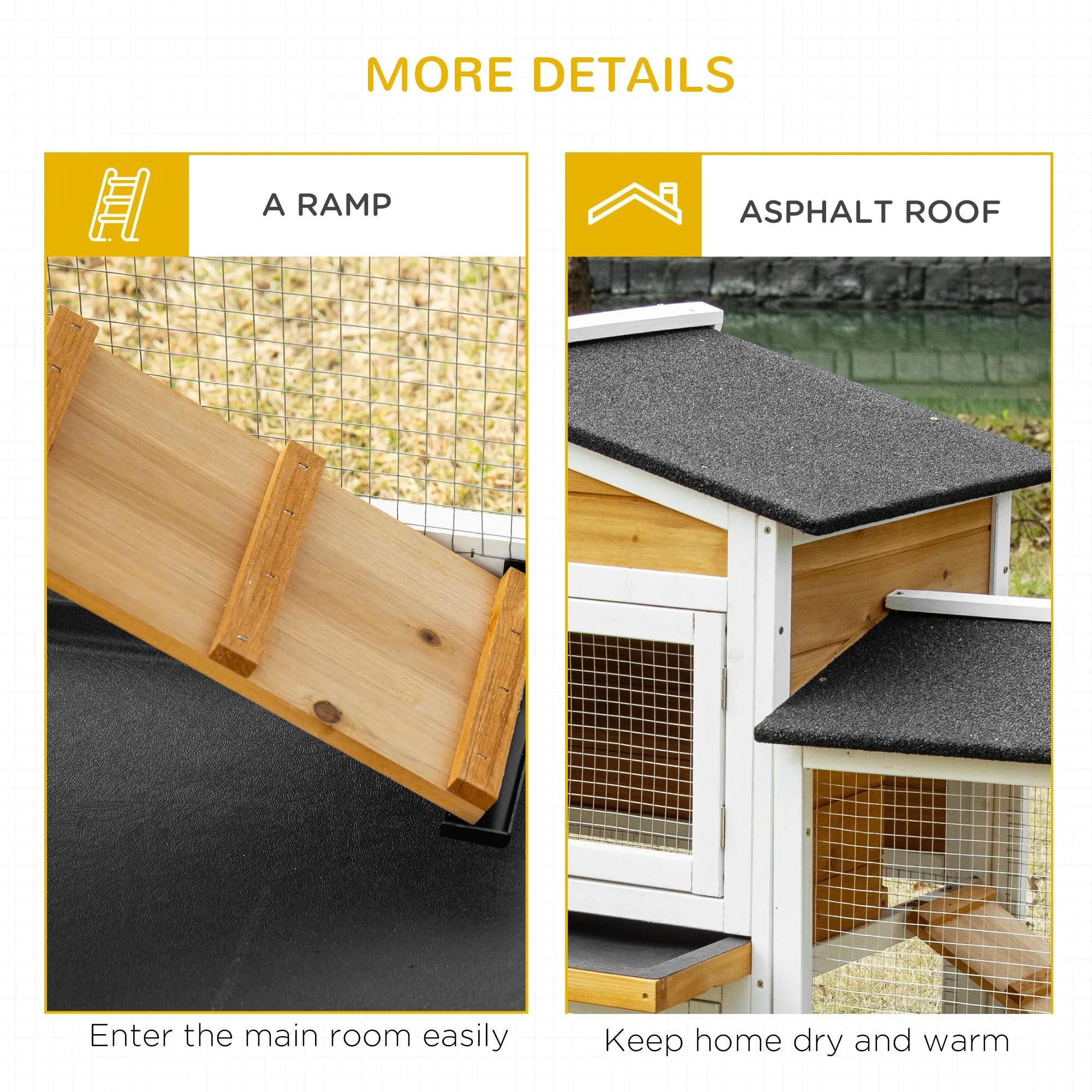 Rabbit Hutch Outdoor, 2-Tier Guinea Pig Hutch, Wooden Bunny Run, Small Animal House with Double Side Run Boxes, Slide-out Tray, Ramp, 230 x 53 x 93.5cm