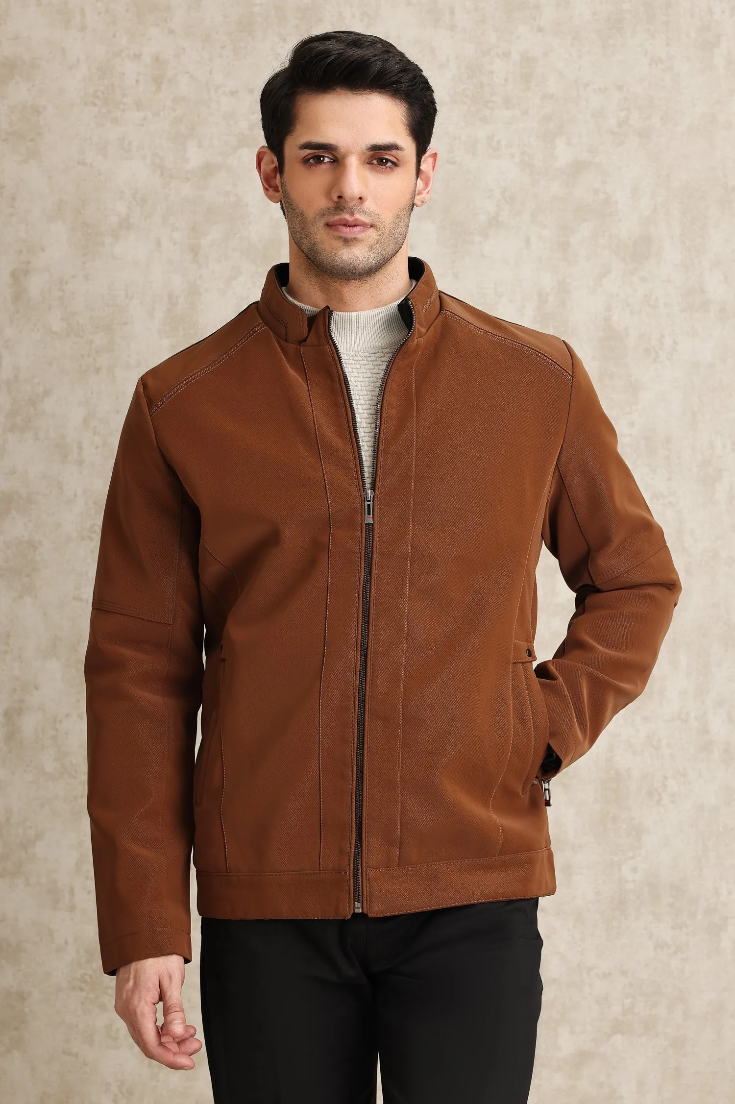 REFINED LAYERING JACKET-COFFEE