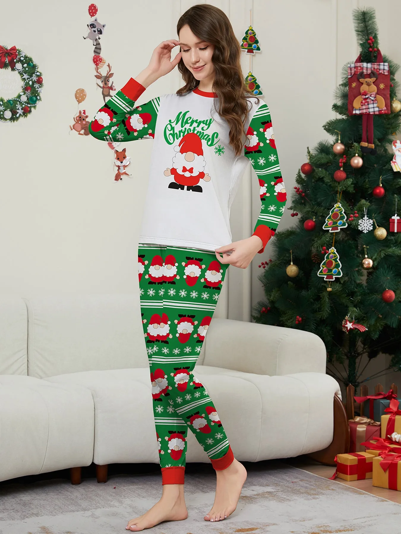 Santa Alphabet Snowflake Print Family Pajama Set