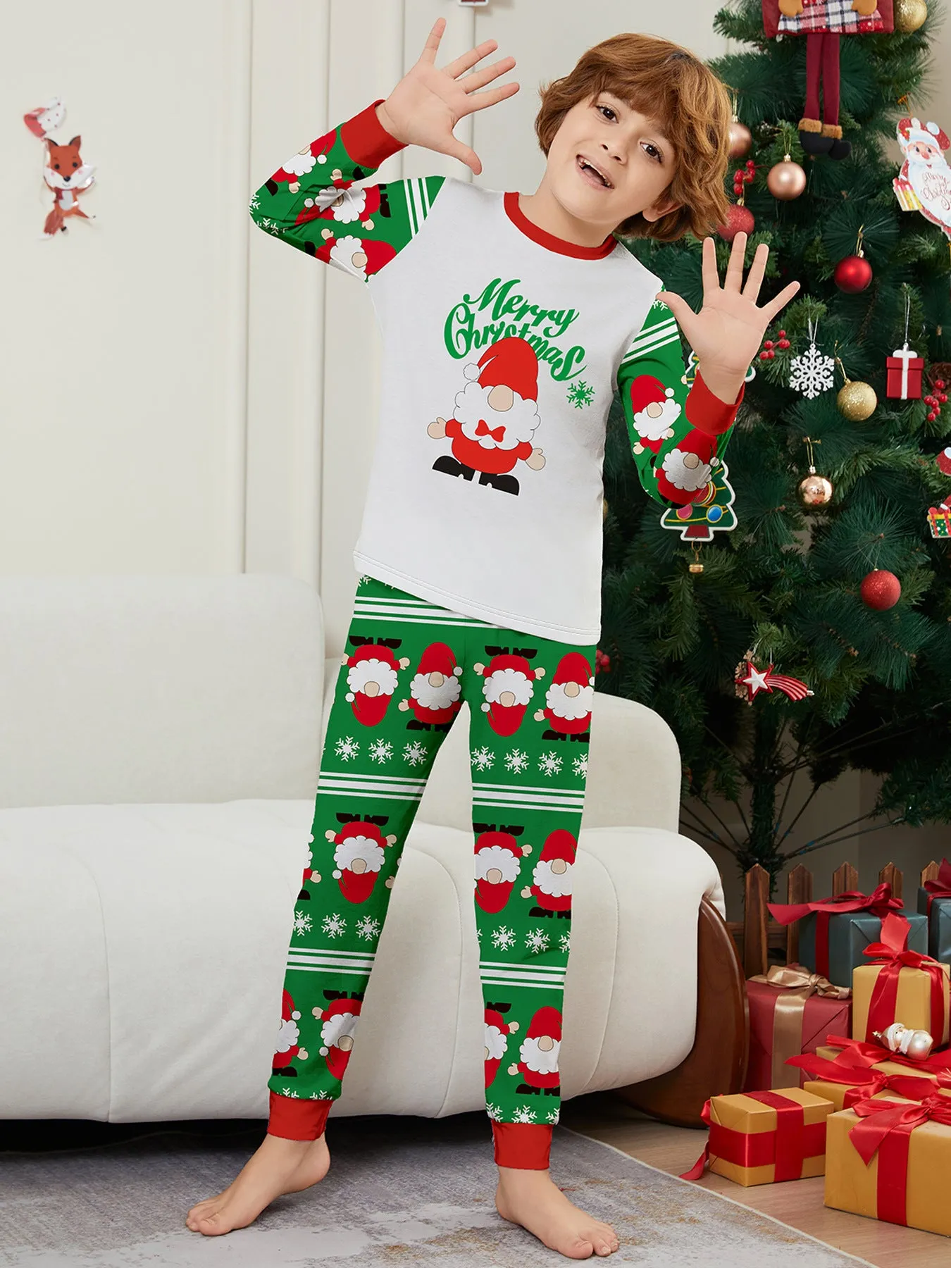 Santa Alphabet Snowflake Print Family Pajama Set