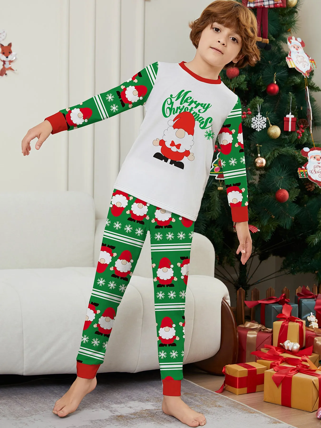 Santa Alphabet Snowflake Print Family Pajama Set