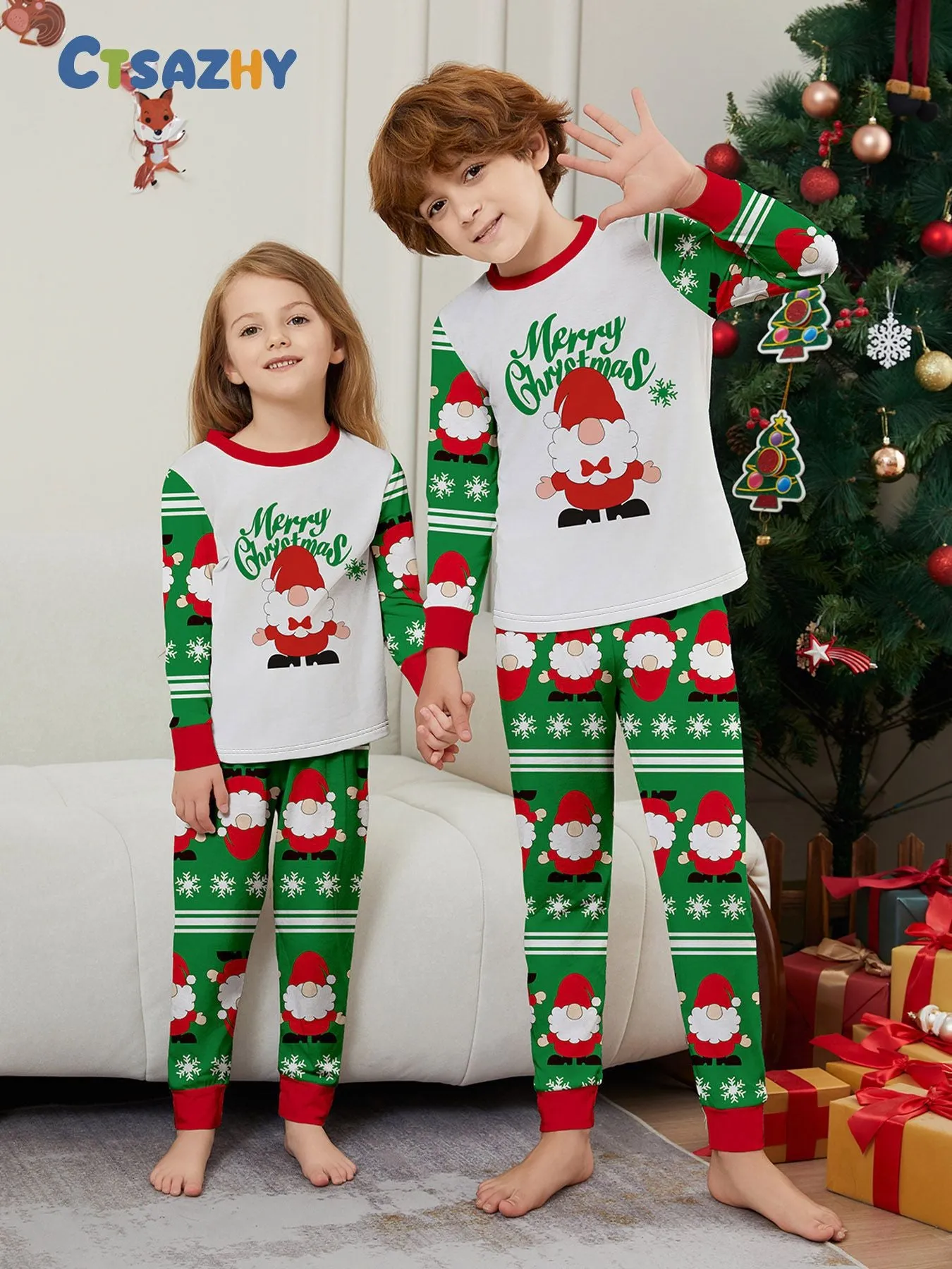 Santa Alphabet Snowflake Print Family Pajama Set