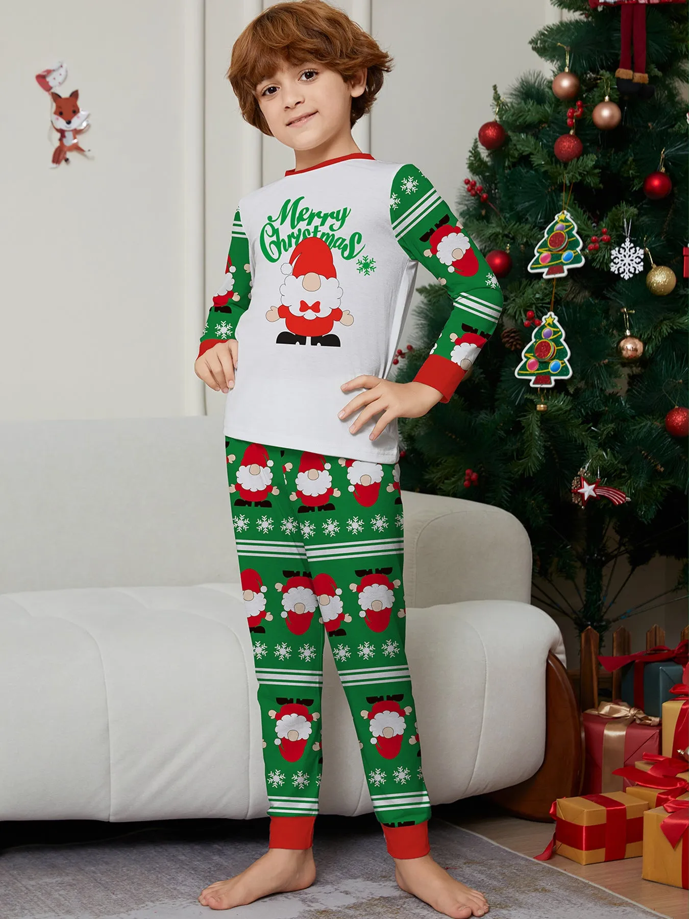 Santa Alphabet Snowflake Print Family Pajama Set