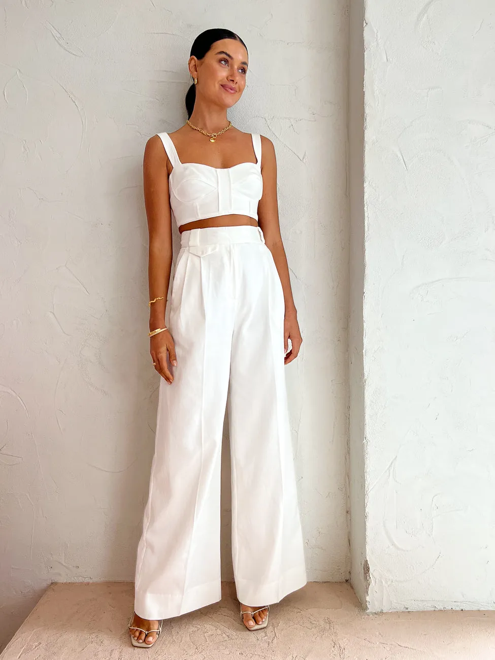 Shona Joy Sara Tailored Wide Leg Pant in Coconut