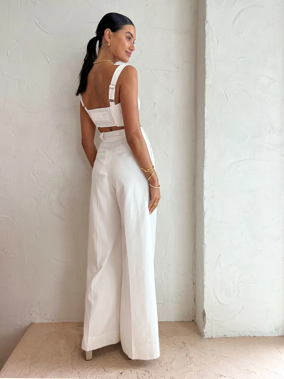 Shona Joy Sara Tailored Wide Leg Pant in Coconut