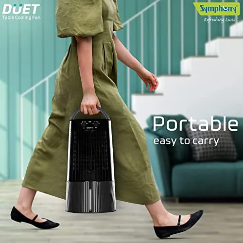 Symphony Duet Personal Tower Cooling Fan For Home and Office with Honeycomb Pad, Powerful Blower, Auto Rotation and Low Power Consumption (6L, Grey)