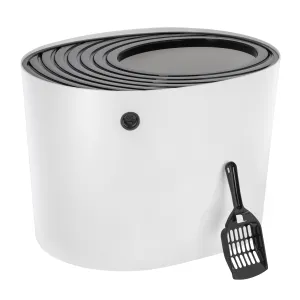 Top Entry Cat Litter Box with Scoop, White/Black