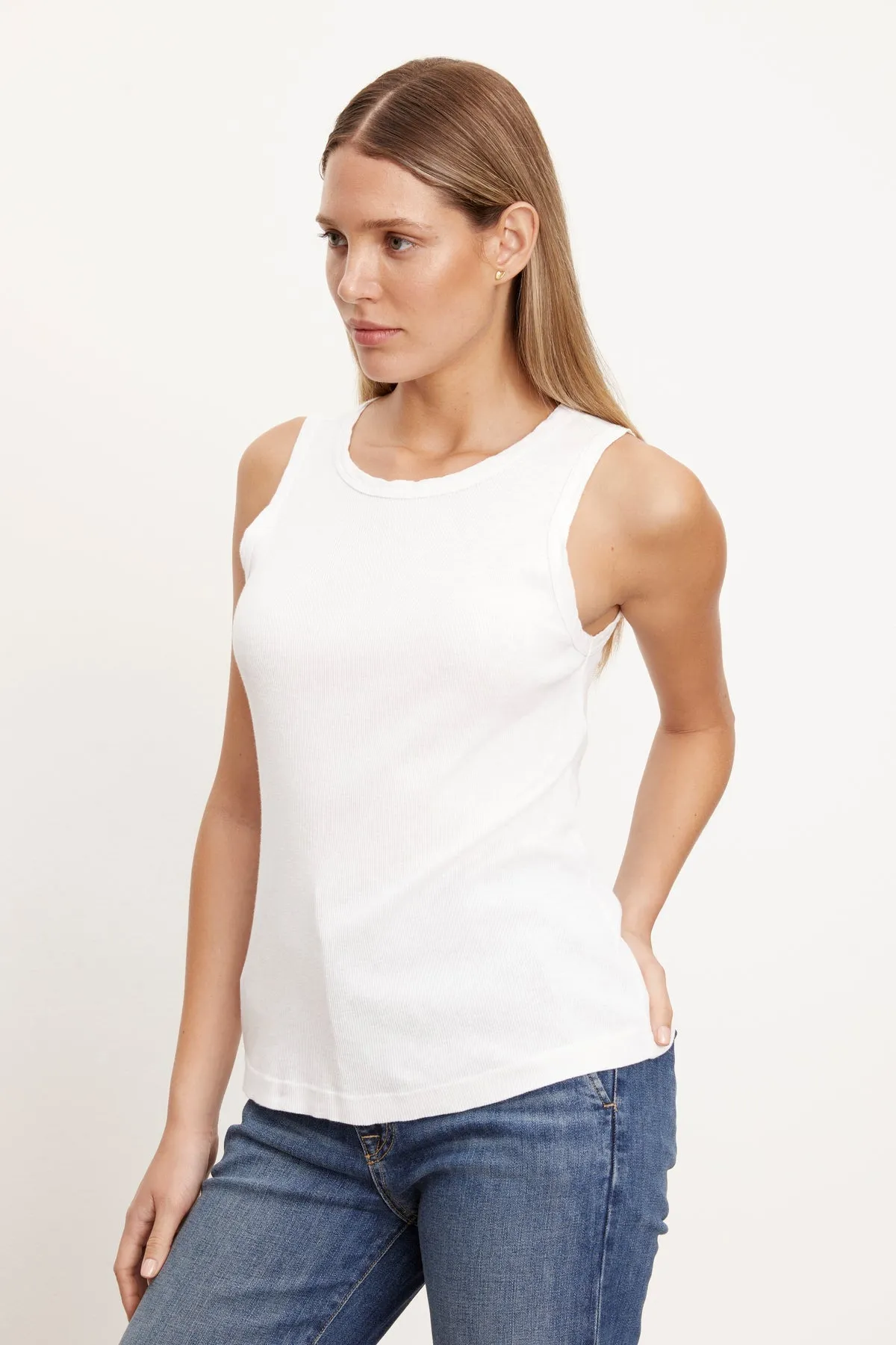 Velvet by Graham & Spencer Maxie Cotton Slub Ribbed Tank | White