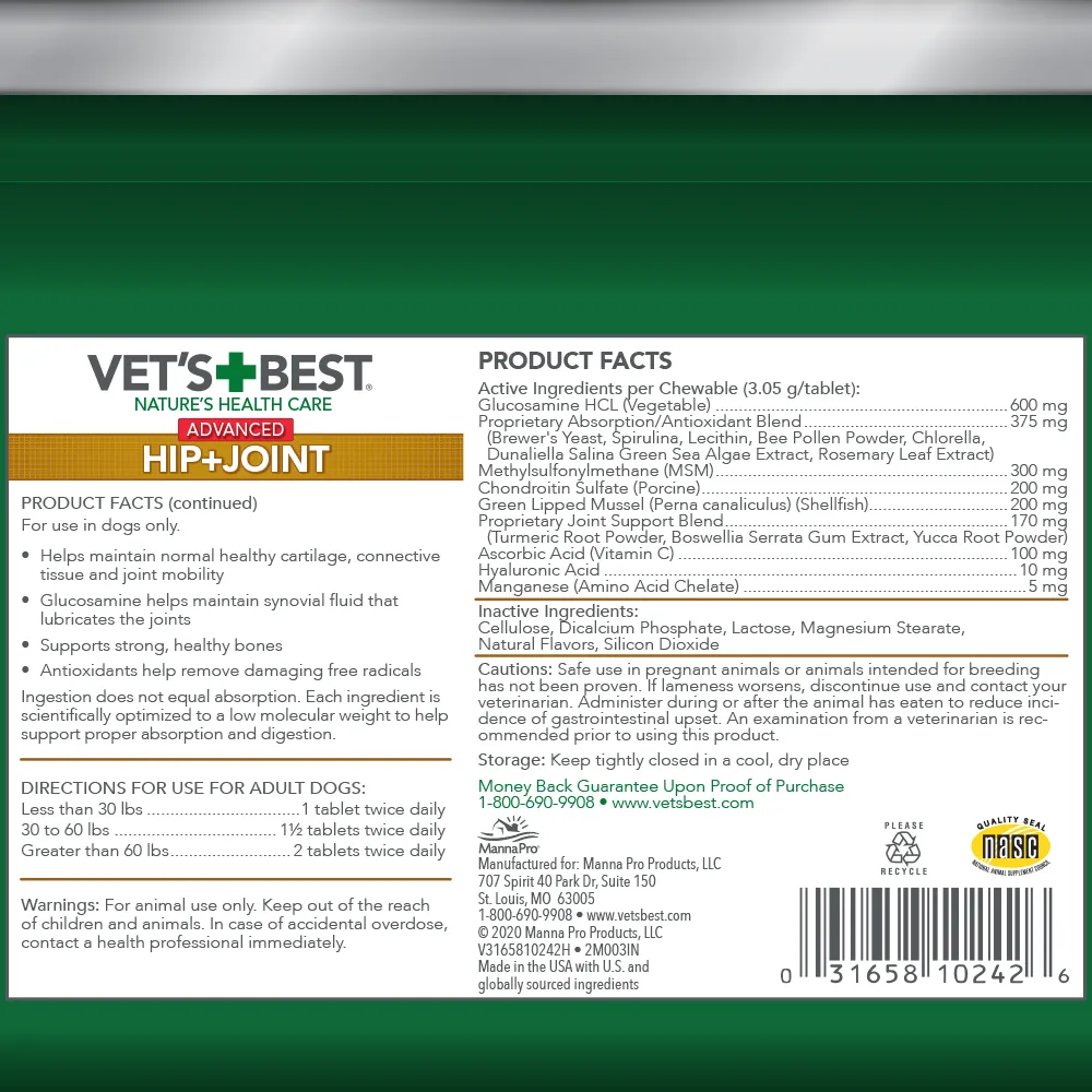 Vet's Best Level 3 Advanced Hip and Joint 90 Tabs