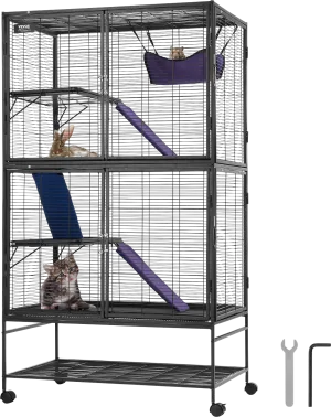 Vevor Metal Small Animal Cage 64.6" 4-Tier Rolling Cage with 3 Ramps and Tray New