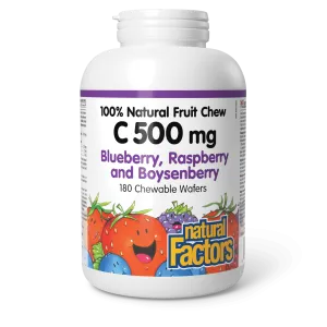 Vitamin C 500 mg 100% Natural Fruit Chew Blueberry, Raspberry, and Boysenberry