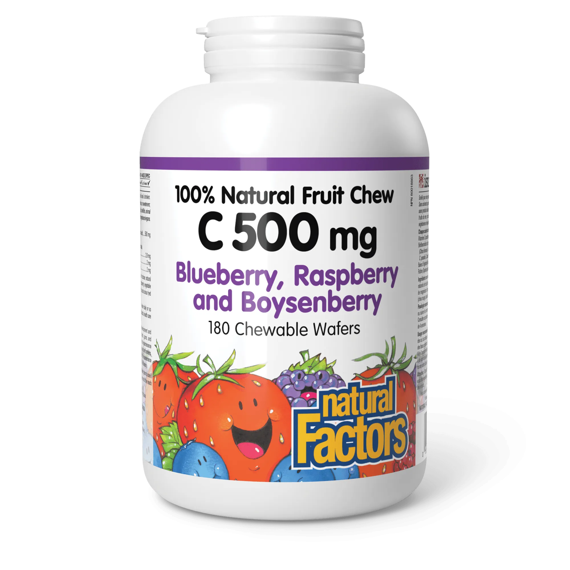 Vitamin C 500 mg 100% Natural Fruit Chew Blueberry, Raspberry, and Boysenberry