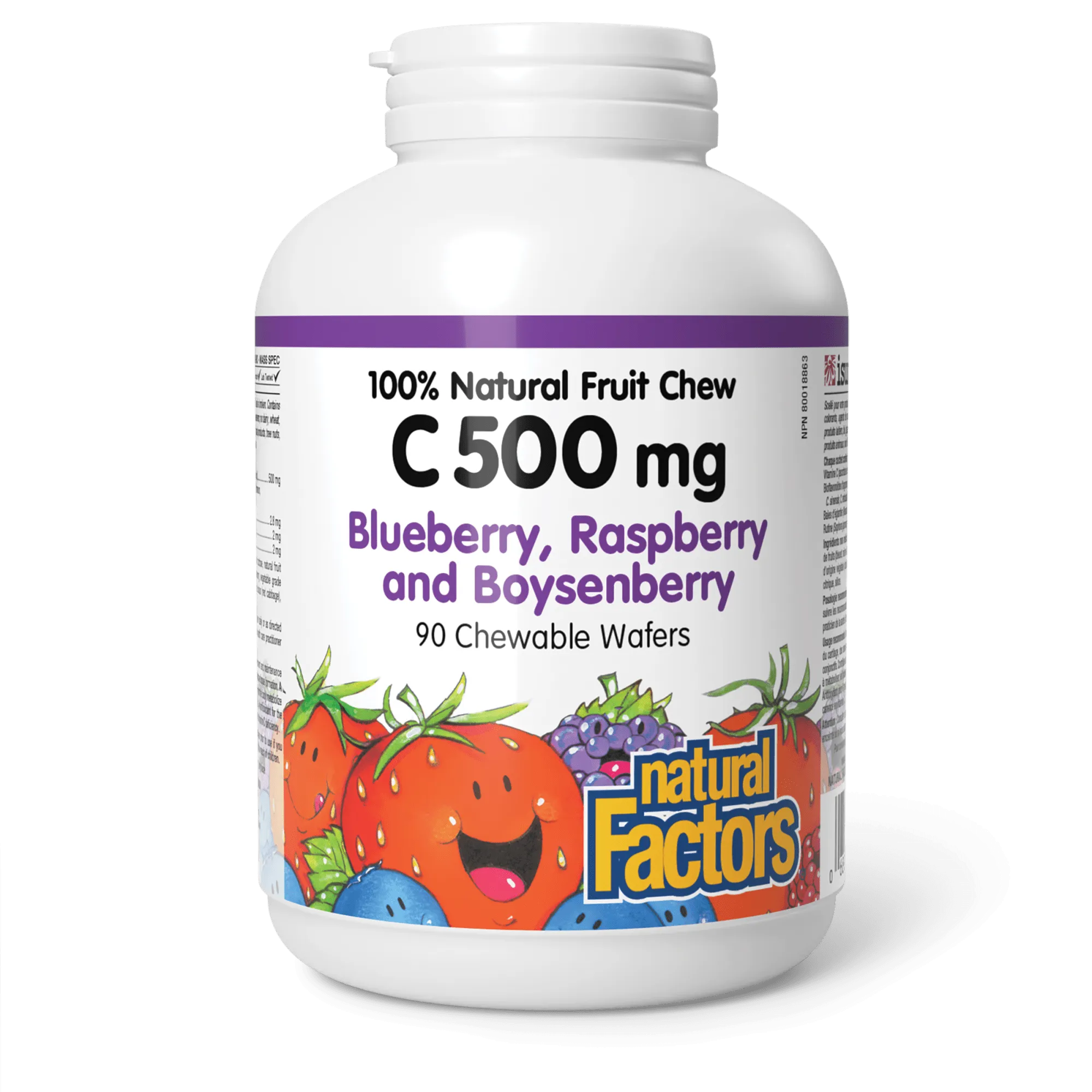 Vitamin C 500 mg 100% Natural Fruit Chew Blueberry, Raspberry, and Boysenberry