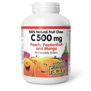 Vitamin C 500 mg 100% Natural Fruit Chew Peach, Passionfruit, and Mango