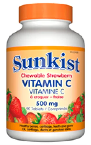 Vitamin C, Chewable Strawberry, 500 mg, 90 tablets