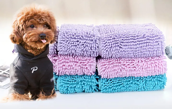 Washable Durable Dog cat pet microfiber fabric bath absorbent towel chenille texture